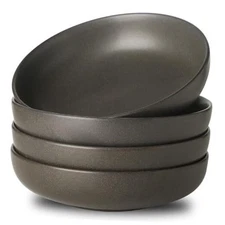 Stoneware Pasta Bowls, 34 oz Large Salad Bowl Ceramic Set of 4 Matte Black
