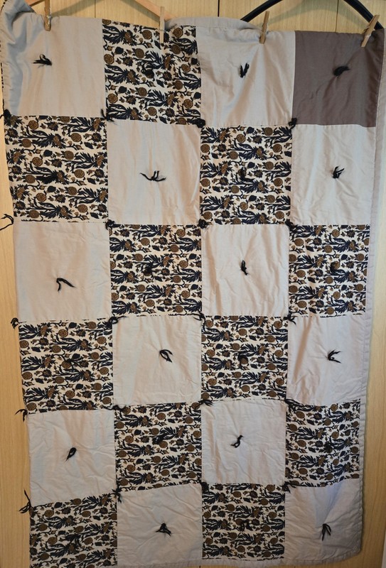 Floral Quilt Throw Brown/ Beige Tones 58" X 77" Handmade