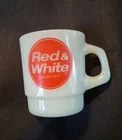 VTG  Galaxy Red & White Stores Quality Milk Glass Coffee Cup NOS