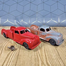 2 LOT Vintage 9” HUBLEY KIDDIE Toy #474 Red Tow Truck 1940's 50s Ford