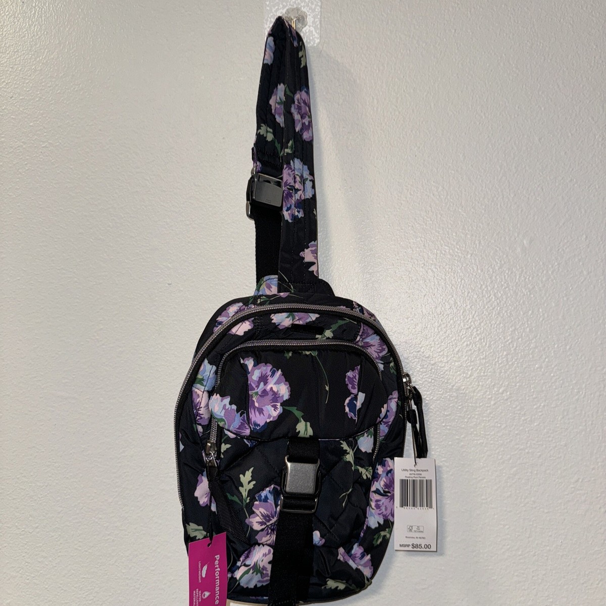 Vera Bradley Utility Backpack in Plum Pansies VERA BRADLEY Utility Sling Backpack Belt Bag Floating Plum  main image 4