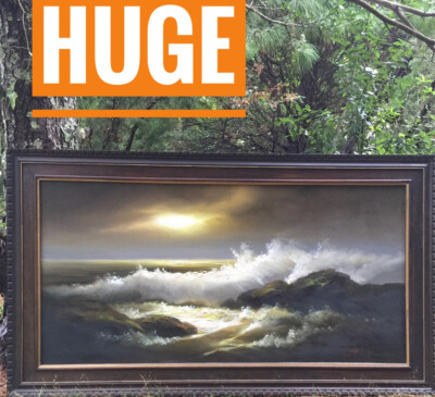 Huge Vintage Rick Gonzalez Signed Original Oil Painting Crashing