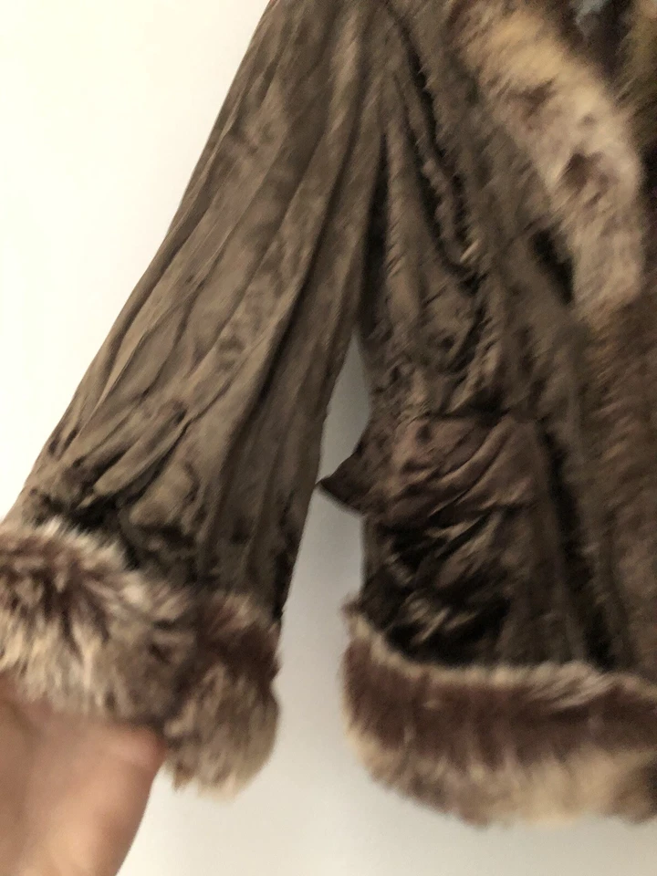 ALLEN B 尺寸 S / P BLAZER 天鹅绒棕色人造毛皮美国制造复古肩垫 — 第 3/4 张图片