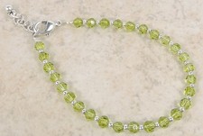 Green Crystal w/ Silver Beaded Children Child Bracelet 6 1/2 in. w/ Lobster Claw