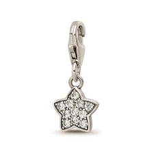 Reflection Beads Sterling Silver Rhodium Plated White CZ Star Click On Bead