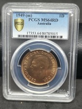 Australia 1949 PENNY PCGS Graded MS64 RD