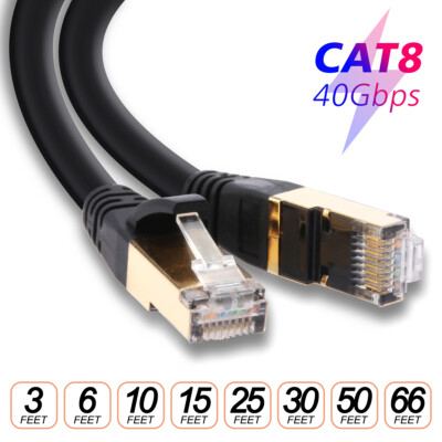 Cat 8 Ethernet Cable Lot for High Speed Gaming PS4/5 Switch Modem TV LAN (Black)