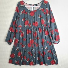 Torrid Long Sleeve Gray Rose Floral Shirt Dress Womens 2xl Drawstring Waist