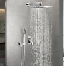 Black 12" Rainfall Shower Head Complete Shower System with Rough-in Valve WSS01C