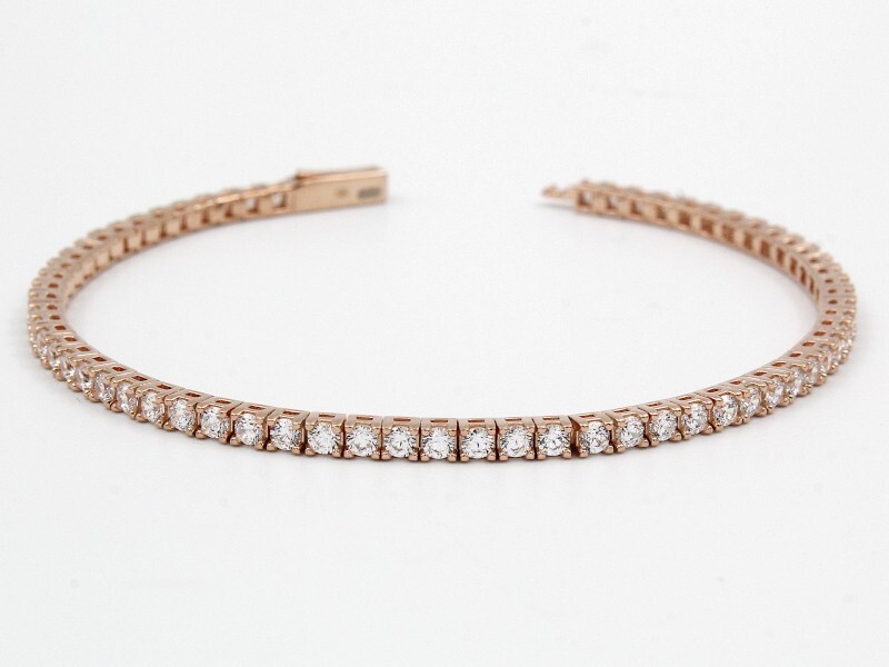 Elegant Rose Silver Tennis Bracelet with White Zircons in Various Sizes