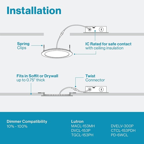 Sunco Lighting 6 Inch Slim LED Downlight with Junction Box 14W=100W 850 LM Di.. - Picture 5 of 9