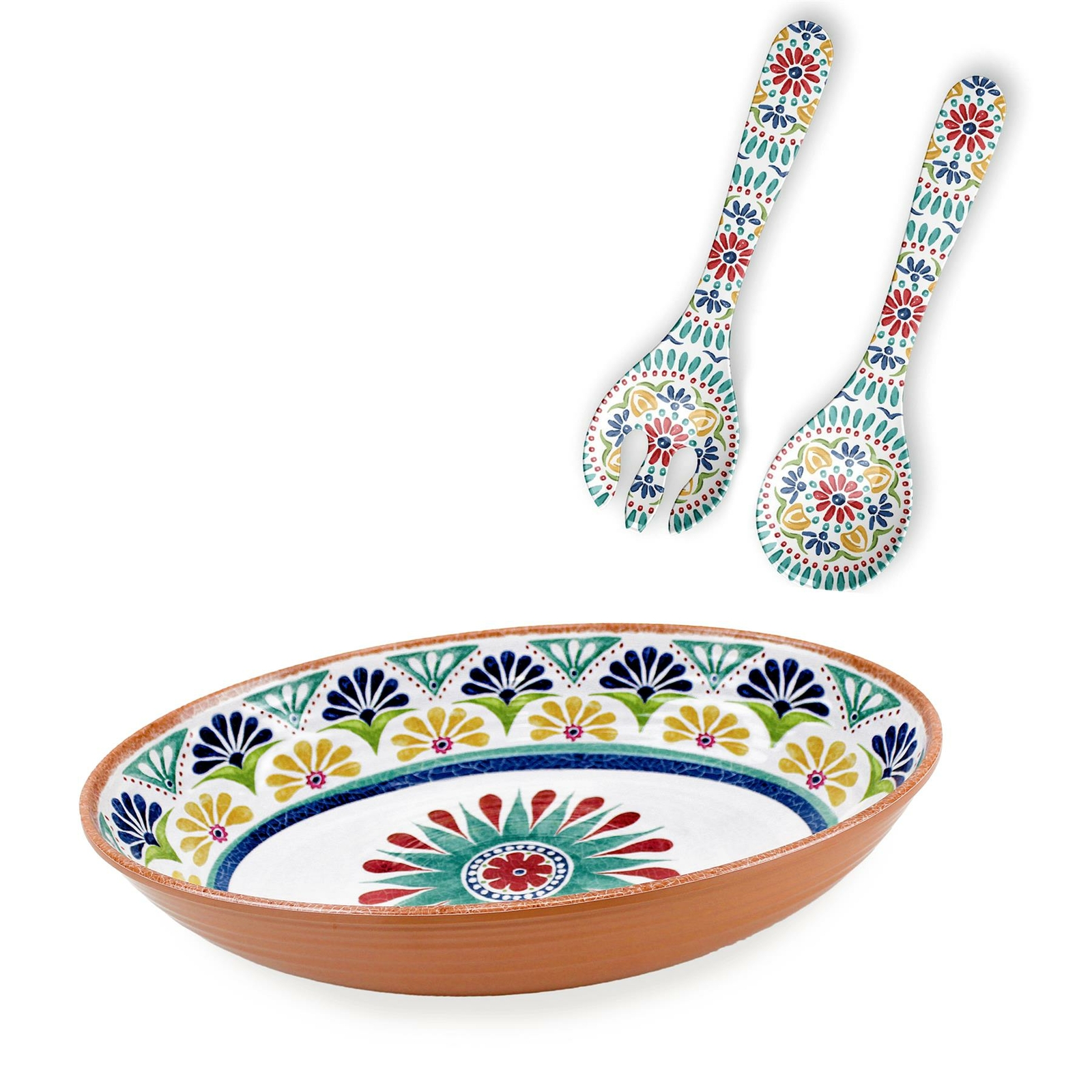 Purely Home Rio Medallion Melamine/Plastic Outdoor Oval Bowl & Salad Servers Set