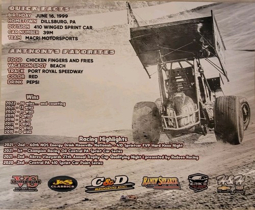 2022 Anthony Macri 410 Sprint Car Handout PA Posse World Of Outlaw 8 X 10 - Picture 2 of 2