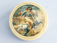 Vintage Metal Box Painting French Napoleon Cavalry Soldier Waterloo Gericault