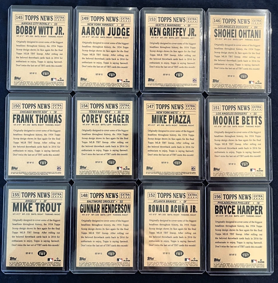 Juego de béisbol 2024 Topps Throwback Thursday los 12 juegos #49-#52 tarjetas #145-#156 Foto 2 de 4