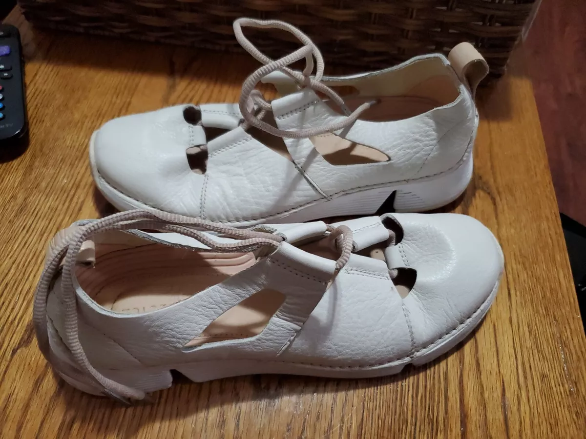 Clarks TRIGENIC Tri Sense White Leather Trainers Walking Shoes 6.5