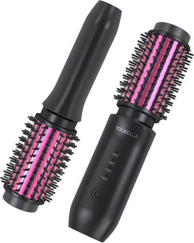 Cordless Hair Curling Iron Brush, Mini Travel Hot Straightener Comb, 3-In-1 Port