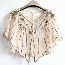 Ladies Gold Black Shawl Wraps Sequin Evening Cape Bridal Bolero Flapper Vintage