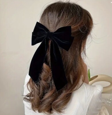 Black Velvet Stylish Bow Big Ribbon Bow Knot Hair Clip All  display picture 3