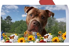 Pit Bull Terrier Summer Flowers Mail Box Cover