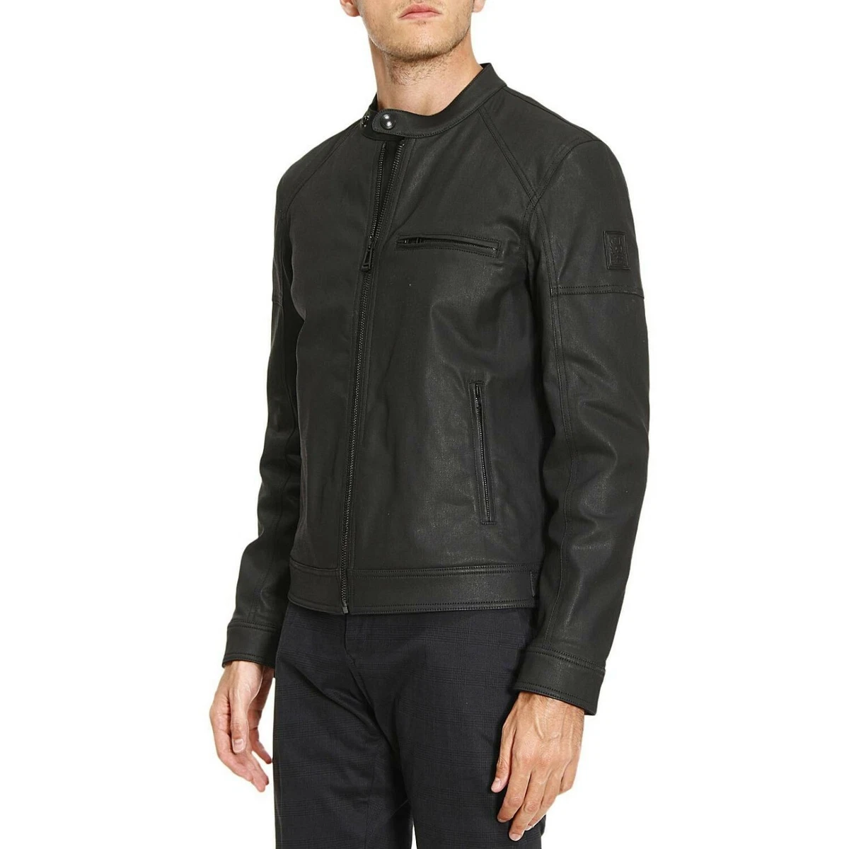 Belstaff Beckford Men s Black Cotton Blend Blouson Jacket Leather Logo 48 M 38