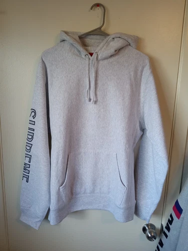 Sweat à capuche gris broderie manches Supreme FW18 taille L