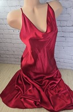 Y2K 90s Victoria  s Secret S M Collection Red Satin Maxi Dress Gown Slip Solid