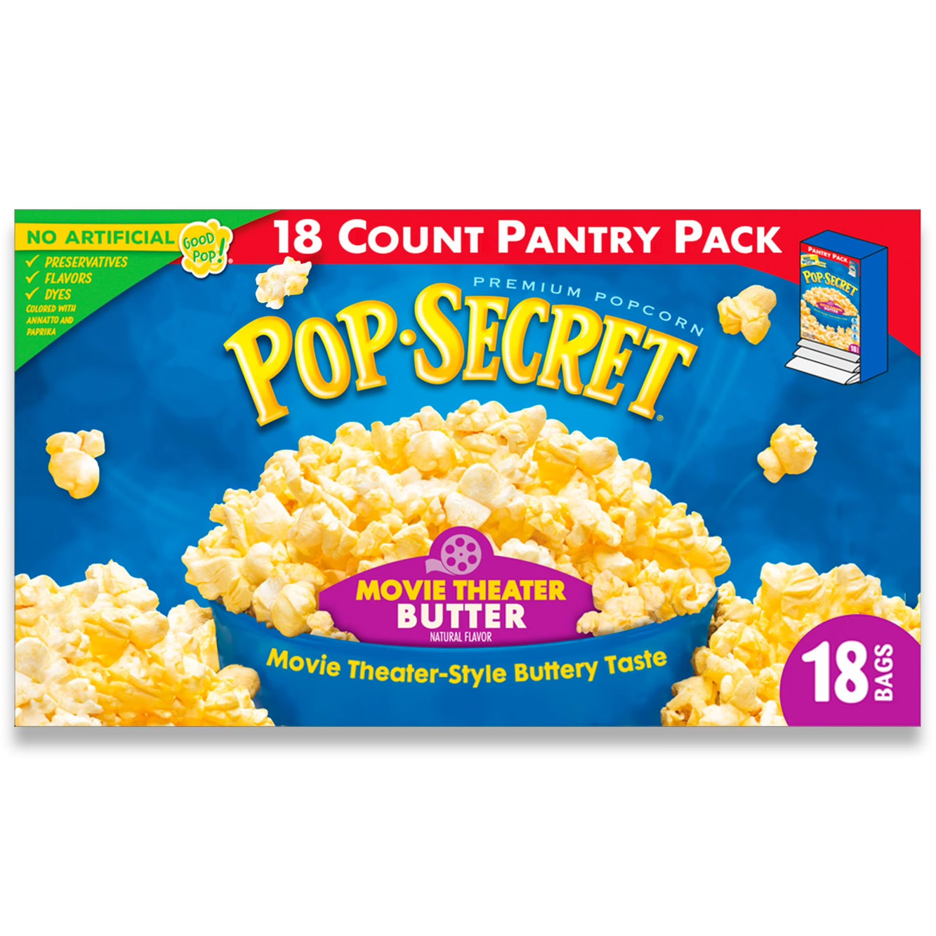 Pop Secret Microwave Popcorn, Movie Theater Butter Flavor, 3 oz Sharing Bags, 18