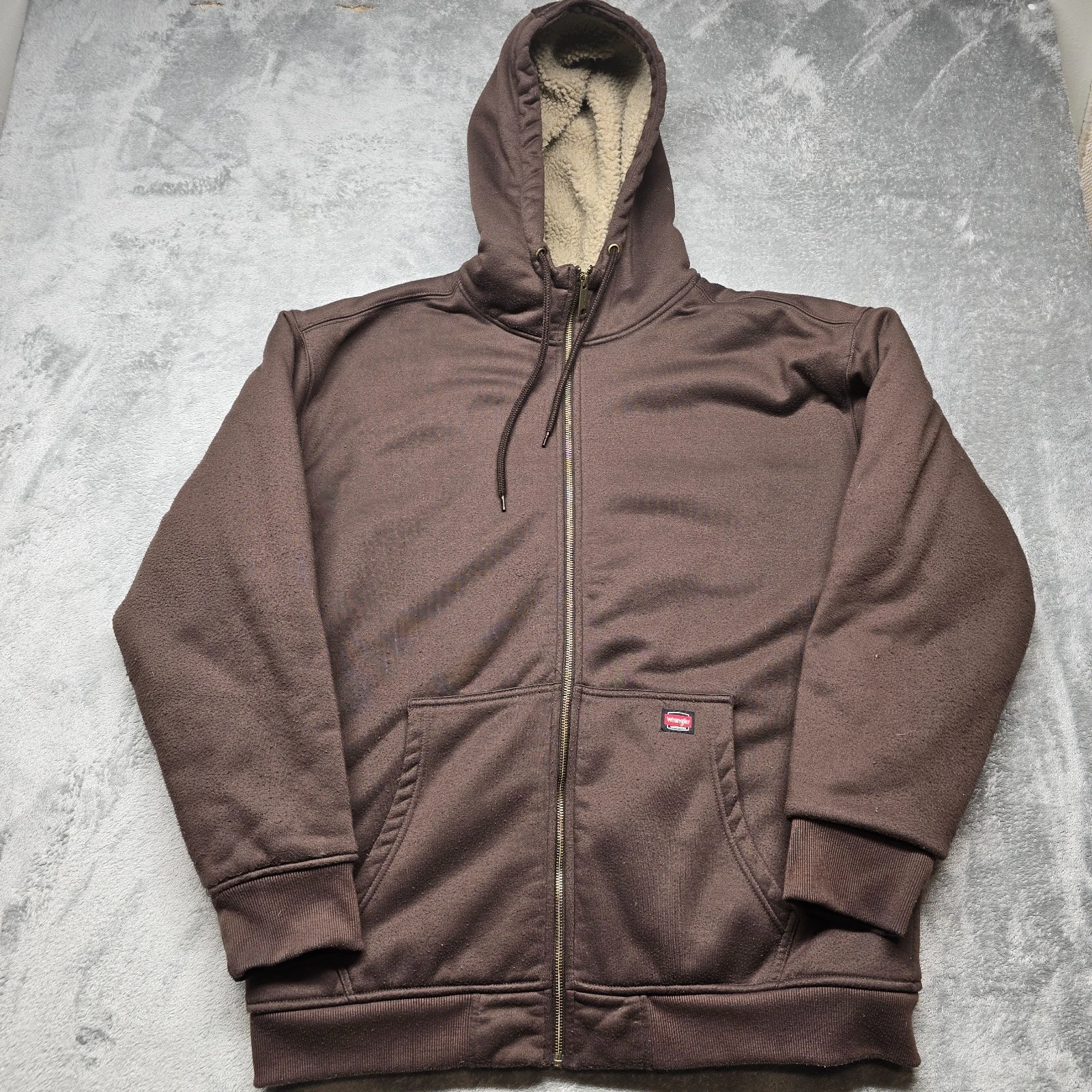 Wrangler Workwear Fleece Hoodie Mens XL Java Brown Full Zip Jacket WW65206