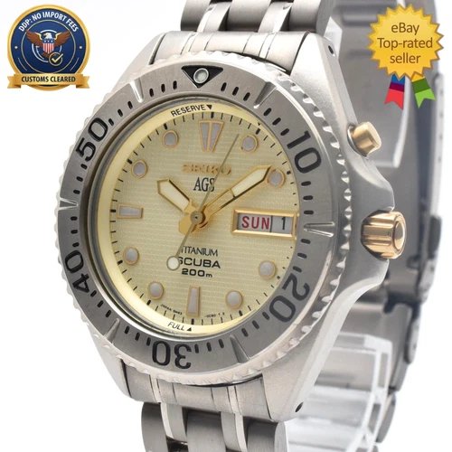 [MINT] SEIKO Air Diver AGS 5M43-0B70 Ivory Dial Quartz Vintage Men's Watch JAPAN