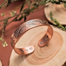 Men's Bracelet Magnetic Solid Pure Copper Bangle Tree Therapy Relief Arthritis