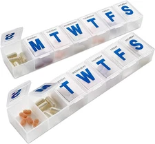 Weekly Pill Organizer - (Pack of 2) Extra Large Vitamin Container with Jumbo Eas