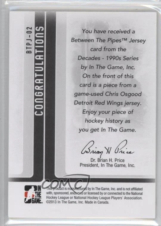 2013 ITG Decades 1990s Silver Montreal Card Show 1/1 Chris Osgood #BTPJ-02 2a8 - Image 2 of 3