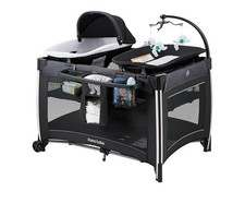 Pamo Babe Portable Play Yard Black with Bassinet, Changing Station, Storage