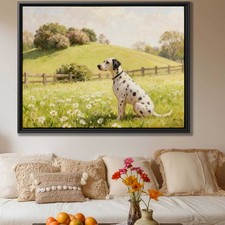 Dalmatian Oil Painting Dog Canvas Print Rustic Farmhouse Living Room Decor Art