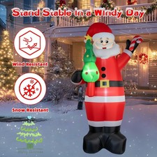 7 FT Christmas Santa Claus Holding Xmas Tree and Cane, Inflatables Decoration