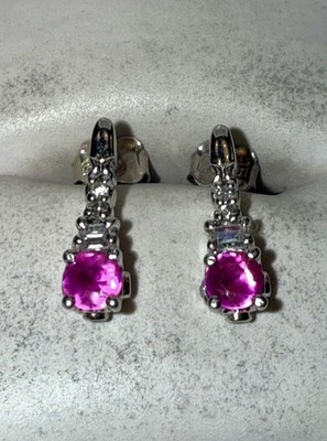 Nachlass massiv Sterling Silber Rundschliff Rubin Edelstein Ohrstecker Set