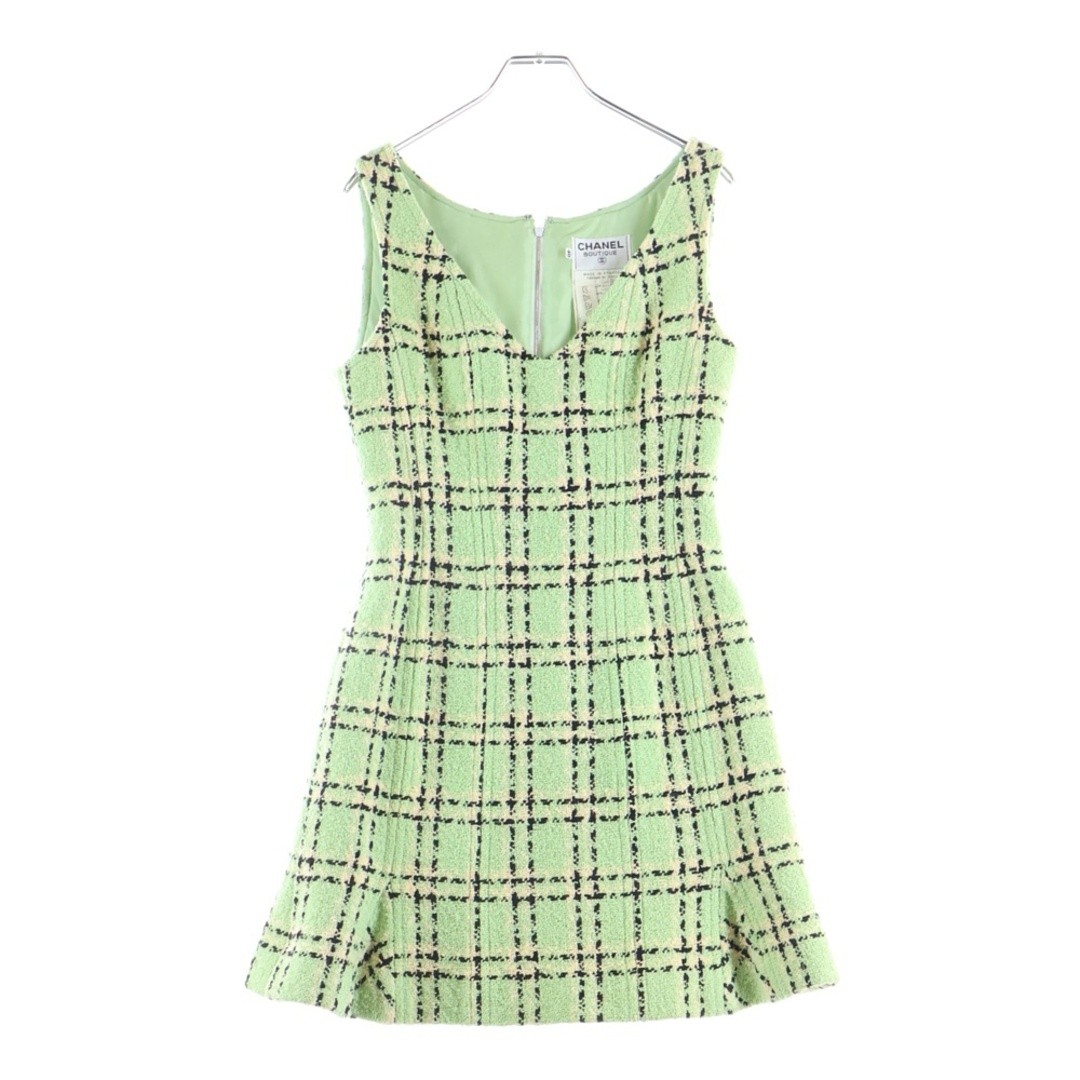 CHANEL 94p Tweed Check Dress Light Green Womens Used 0379367b63f1a5351c61d3a25c8
