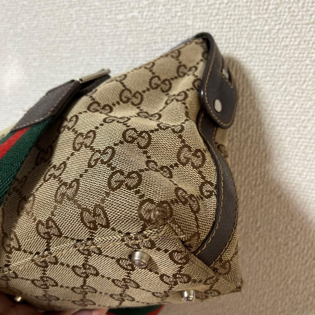 GUCCI Canvas GC Pattern Beige Brown Vintage Handbag Authentic Rare Bag thumbnail 8