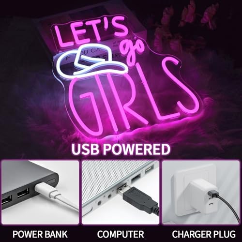 Let's Go Girls Neon Sign for Wall Decor Dimmable Letters Led Lights ...