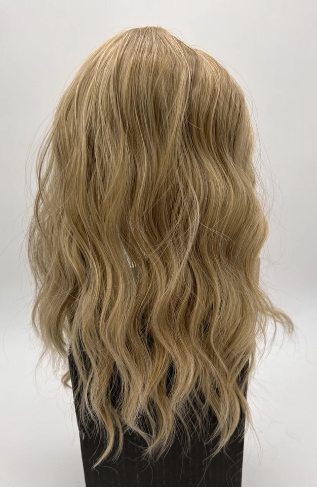 Toppers de cabelo loiro escuro com destaques ondulados com franjas finas 14 polegadas - Imagem 2 de 4