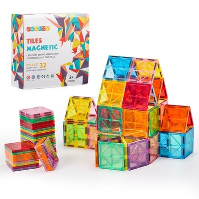 Magnetic Tiles 32-Pack STEM Kit - Rainbow Builder Set for Kids with Windows