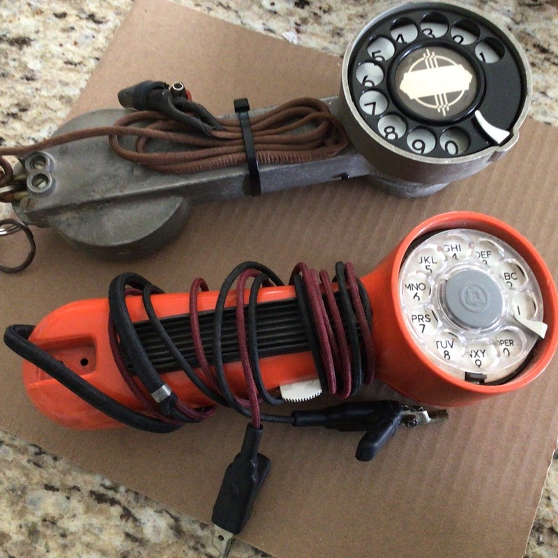 2 Field Lineman Test Phones With Rotary Dial - One Bakelite + 1 Metal