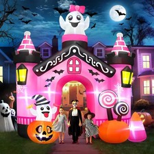 11 FT Halloween Inflatables Ghost Archway Outdoor Decorations, Pink Castle Arch