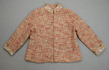 Chicos Blazer Womens Size 1 Tweed Embellished Pearls Eye Hook Closure NWT