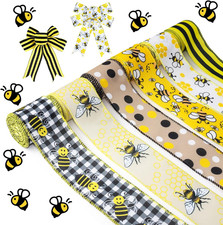 Bumble Bee Ribbons 6 Rolls - 2.5 Inch Wired Honey Bee Ribbon for Wrapping Bows,