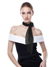 Elegant Chiffon Neck Scarf Women, Solid Color Skinny Hair Scarf with Black