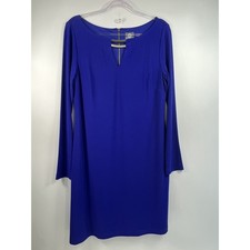 Vince Camuto Blue Long Sleeve Keyhole Gold Hardware Shift Dress Size 12