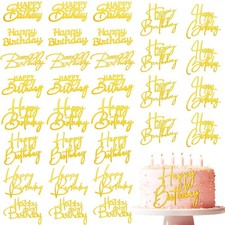 50 Pcs Happy Birthday Cake Toppers Bulk Mirror Acrylic Cupcake Topper Cupcake...