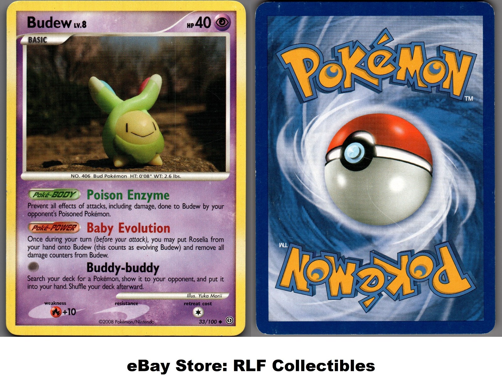 2008 Pokemon, D&P Stormfront, #33/100 Budew Lv. 8, Uncommon (b)